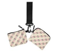 Childish Tartan Check Pattern Rosy Beige Women's Coin Purses Card Cases Slim Portable Coin Purse Wallet Bag with Zipper Pocket for Daily Use 2 Pcs estuches para tarjetas de credito