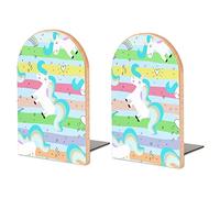 Childish Unicorn Seamless On Colorful Rainbow Stripes Book Shelf Holder, Bookends Book Stand for School Home Office Desks Library Books Movies DVDs Files Magazines M
