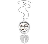 Childlike Children Cute Illustration Bookshelf Pendant Angel Wings Rotating Necklace Jewelry