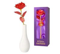 Childom Birthday Gifts for Women,Christmas Rose Gifts For Women Her Mum,Red Rose Flower With Vase,Valentines Present,Purple Flowers for Grandma Wife Girl Anniversary Christmas Wedding Engagement