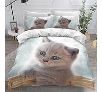 Children Adult Duvet Cover Set Animal 3D Pet Cat Cute Pattern Microfiber Single Double King Size Modern Bedding Set Kitten Beige Gray Quilt cover and Pillowcase 50x75 cm (Light Grey,135 x 200 cm)