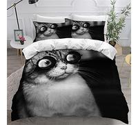 Children Adult Duvet Cover Set Animal 3D Pet Cat Cute Pattern Microfiber Single Double King Size Modern Bedding Set Kitten Beige Gray Quilt cover and Pillowcase 50x75 cm (Black,200 x 200 cm)