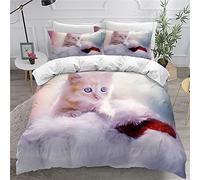Children Adult Duvet Cover Set Animal 3D Pet Cat Cute Pattern Microfiber Single Double King Size Modern Bedding Set Kitten Beige Gray Quilt cover and Pillowcase 50x75 cm (Pink,220 x 240 cm)