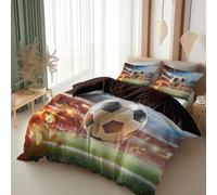Children Adult Duvet Cover Set Soccer ball flies into the goal Soft Microfiber Single Bedding Set 135x200cm Dark Brown Quilt cover and 2 Pillowcase 50x75 cm with Zipper Closure