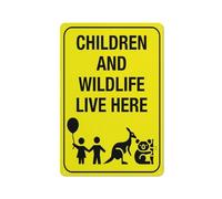 Children And Wildlife Live Here Bright Yellow Sign 12 X 8 Inches Aluminum Sign Reflective - Uv Protected, Waterproof, Weatherproof And Fade Resistant - 4Pre-Drilled Holes