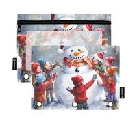 Children are Building A Snowman 3 Rings Binder Pencil Pouch Pencilcase with Zipper 2 Pack Plastic Makeup Bag Storage Container