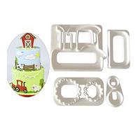 Children Baking Tractor Cookie Fudge Cutter Cartoon Home Kitchen Biscuit Stamp Tools 3D Pressing Frosting Fondant Fondant Cutters Set Molds for Cake Decorating