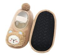 Children Boys Girls House Warm Slippers Fuzzy Winter Cute Cartoon Bear Soft Slippers Kids Fleece Non-slip Sock Shoes Toddler Home Indoor Shoes with Pom Poms (A, 6 Toddler)