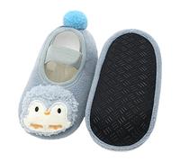 Children Boys Girls House Warm Slippers Fuzzy Winter Cute Cartoon Bear Soft Slippers Kids Fleece Non-slip Sock Shoes Toddler Home Indoor Shoes with Pom Poms (Blue, 5 Toddler)