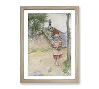 Children By The Cellar By Carl Larsson Classic Painting Framed Wall Art Print, Ready to Hang Picture for Living Room Bedroom Home Office Décor, Oak A3 (34 x 46 cm)