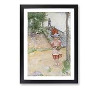 Children by The Cellar by Carl Larsson Framed Print | A2 Black Framed Wall Art | Ready to Hang | Modern Nature Picture | Living Room Bedroom Lounge Office