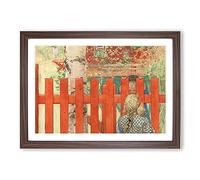 Children by The Fence by Carl Larsson Framed Print | A2 Walnut Framed Wall Art | Ready to Hang | Modern Nature Picture | Living Room Bedroom Lounge Office