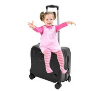 Children carry luggage with wheels - toddler suitcase with wheels, rolling luggage for children, hard suitcase for girls, a lightweight spinner trolley for plane, compact cabins, black, see