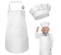 Children Chef Hat and Apron, 2 Pcs Children Apron, Cute Style White Apron Children, Children Chef Hat Suitable for Children to Dress Up for Play, Activities, And When Learning to Cook In The Kitchen