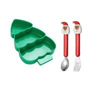 Children Christmas Dinnerware Sets Tree Plate with Compartments Fork Spoon Baby Food Holiday Tableware Sets (Green, One Size)