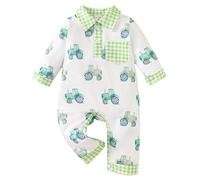 Children Clothing Infant Boys Long Sleeves Shirt with All Over Print and Turn Down Gentleman Crawling Suit 12 18 Month Boy Clothes Summer (Green, 12-18 Months)