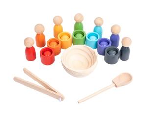 Children Color Sorting Ed Color Sorting Activity With Solid Wood Cups Pegs Balls Bowl Spoon And Tongs For Cognitive Development And Motor Control Suitable for preschool rooms