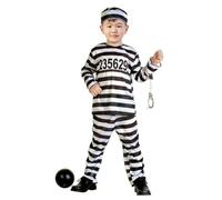Children Costume Prisoner Outfit Convict Uniform Inmate Dress Stripe Pattern Shirt Pants Cap Polyester Suitable, 120CM
