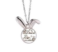 Children Cute Illustration Bookshelf College Rabbit Necklace Pendant Bunny Animal Jewelry Gift