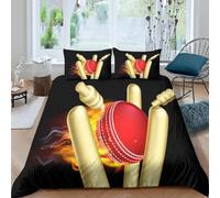 Children Duvet Covers Single Cricket Beds - Super Soft Anti-Allergy 3 Piece Include 3D Printed Duvet Covers Fitted Bed, 2 Pillow Case - All Season Bedding 90x190 cm - Easy care -88140777866434