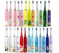 Children Electric Toothbrush Cartoon Kids With Replacement Head Ultrasonic IPX7 Waterproof Rechargeable Sonic Toothbrush Blue 6head