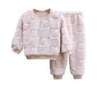 Children Flannel Pajamas Set Plus Velvet Thickened Home Clothes Warm Pajamas and Sleep Pants Comfy Loungewear Sets (12-18 Months) Light Pink
