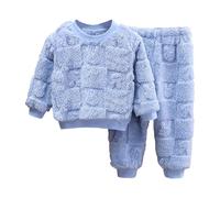 Children Flannel Pajamas Set Plus Velvet Thickened Home Clothes Warm Pajamas and Sleep Pants Comfy Loungewear Sets (Blue, 4-5 Years)