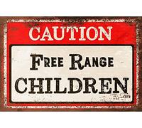 Children Free Range Warning Vintage Style Retro Metal Sign, Gate, Park 6x8 in