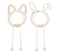 Children Hair Bun Maker Clips Beige 2pcs Bunny Cat Shape Alloy