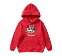 Children Hoodie Christmas Dwarf Print Fashion Casual Pocket Decoration Hooded Plus Fleece Long Sleeve Comfortable Wear Age 4-10 Years Red