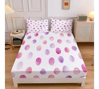 Children Illustration Double Fitted Sheet, 3D Pink Polka Dot Fitted Sheet Double Bed,Deep Pocket 12 inch (30 cm), Soft Microfibre Fabric, Shrinkage and Fade Resistant 135x190cm Bedding