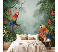 Children Kids Aldult Tropical Jungle Photo Wallpaper,Birds Macaw Foliage | Wall Mural for Living Room Bedroom, Wallpaper Mural Poster for Nursery 300 x 210 cm(W x H)