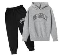 Children Kids Casual Letter Printed Long Sleeve Hoodie Pullover Sweatshirt Tracksuit Jogger Sweatpants Unisex 2 PC Sweatsuit Set Birth Announcement Outfit Dark Gray