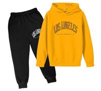 Children Kids Casual Letter Printed Long Sleeve Hoodie Pullover Sweatshirt Tracksuit Jogger Sweatpants Unisex 2 PC Sweatsuit Set Cute Outfit Kid Yellow