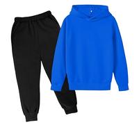 Children Kids Casual Solid Color Long Sleeve Hoodie Pullover Sweatshirt Tracksuit Jogger Sweatpants Unisex 2 PC Sweatsuit Set Baby Girl Romper Outfit Set Blue