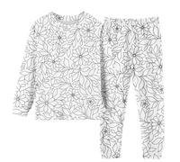 Children Kids DIY Hand Painted Set Pajama Sets for Boy and Girl Cute Funny Black White 2 Piece Pant Shirt (Beige, 4-5 Years)