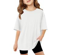 Children Kids Girls Short Sleeve T Shirts Kids Summer Oversized Tops Casual Crewneck Basic Tees Cute for Teen Girls Crop Tops White