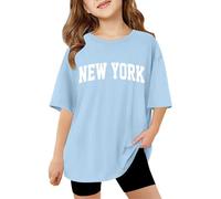Children Kids Girls Short Sleeve T Shirts Kids Summer Oversized Tops Casual Crewneck Basic Tees Tween Girls Tops Light Blue