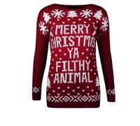 Children Kids Merry Xmas Christmas YA Filthy Animal Jumper Wine