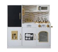 Children Kitchen Playthin Wooden Pretend Play Kitchen With Refrigerator Toy Range Sink Range Hood Blackboard Panel Opening Doors realistic details