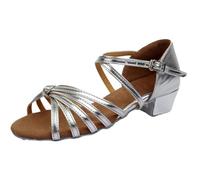 Children Latin Dance Shoes Women's Ballroom Jazz Dancing Sandals Kids Flat Suede Sole Knot Practice For Latin(Silver,39)
