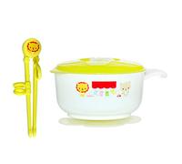 Children Learn to Eat Anti-Fall Practice Chopsticks with Lid Sucker Bowl Spoon Set Yellow