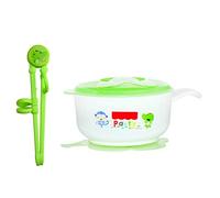 Children Learn to Eat Anti-Fall Practice Chopsticks with Lid Suction Cup Bowl Spoon Set Green