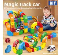 Children Magic Track Train Electric Assembled Building Blocks Magnetic Rail Car Maze Educational Toys for Kids Christmas Gifts 81pcs