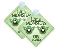 Children on Board Car Signs Twin Pack 2pcs - Little Monsters Design with Strong Suction Cups | QG Ltd