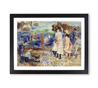 Children On The Seashore By Pierre Auguste Renoir Classic Painting Framed Print | A4 Black Framed Wall Art | Ready to Hang | Classic Historical Picture | Living Room Bedroom Lounge Office