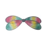 Children Party Wing Gauze Dress Up Accessory with Hanging Elastic Loops Round Central Connector Delicate Nature Themed Aesthetic for Stage Performance, Colorful with Black Edge, Single Wing