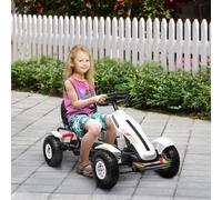 Premium Kids Pedal Go Kart - Adjustable Seat, Inflatable Tyres, Handbrake - Whit