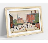 Children Playing Ls Lowry Style Framed Wall Art Print Picture - A4 - Light Oak Frame