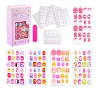 Children Press on Nails 120pcs/box Full Cover Short False Nails Pink Cartoon Kids Stick on Nails Girls Party Nail Decor